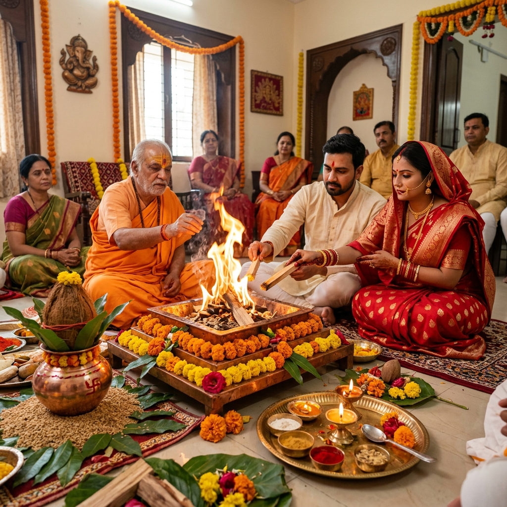 Griha Pravesh Puja - Sacred Griha Pravesh havan and Vastu Purusha invocation with pure herbs and ghee